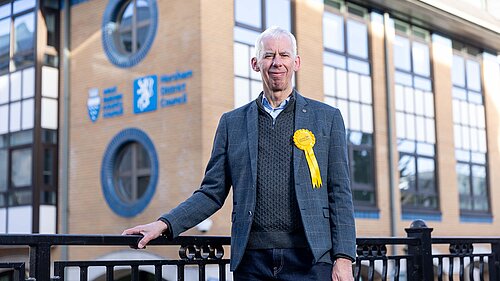 John Milne MP outside Council offices