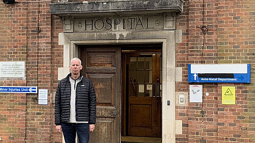 John Milne outside Horsham Hospital